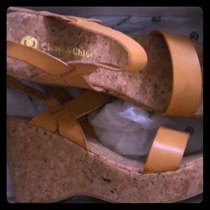 Mustard yellow wedge sandals